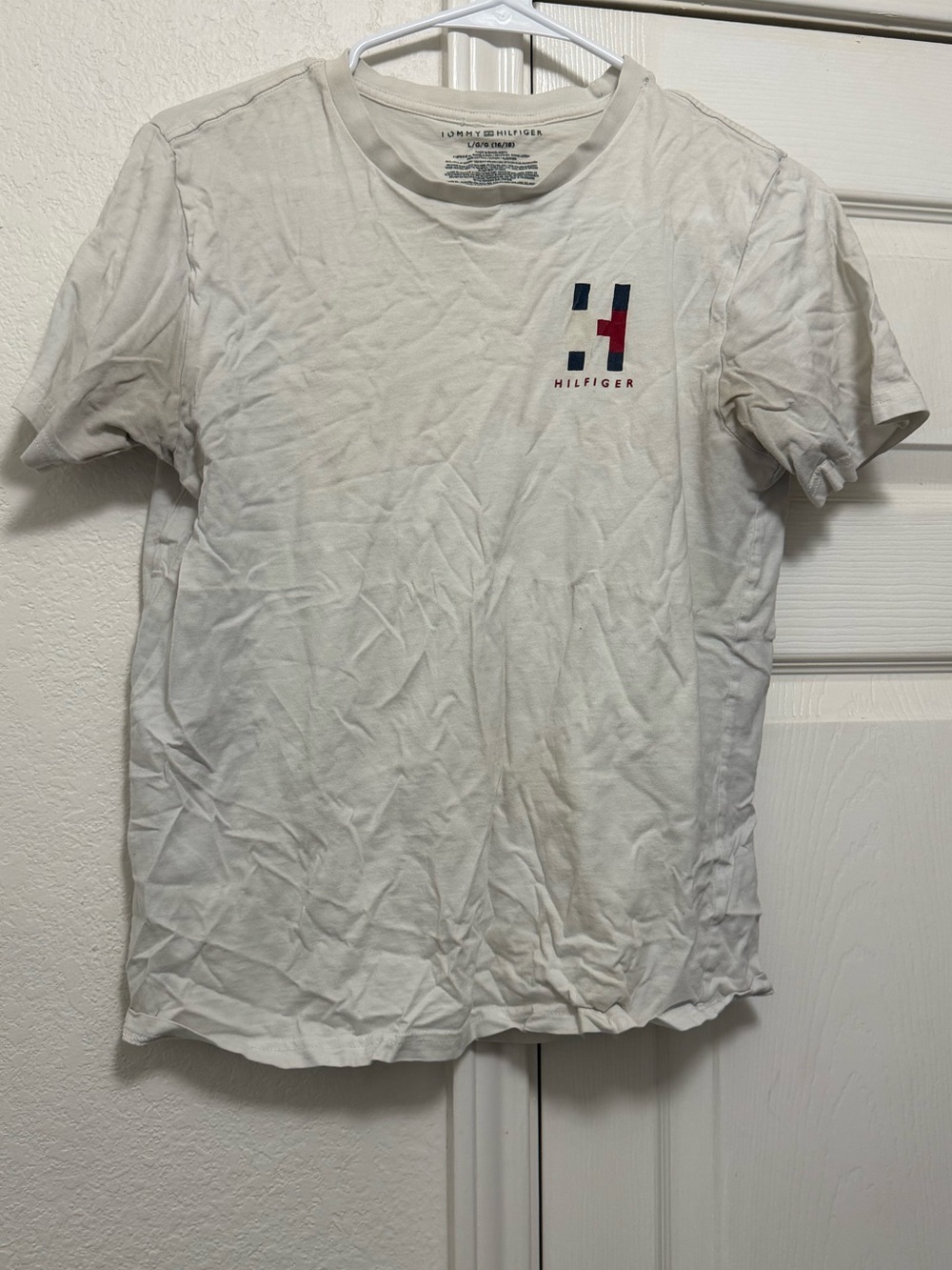 Tommy Hilfiger White Short-Sleeve Tee with Navy & Red Logo